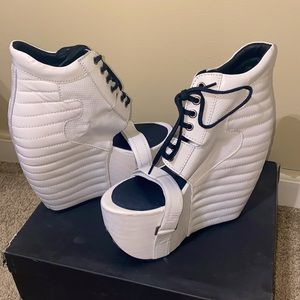 White platform heels